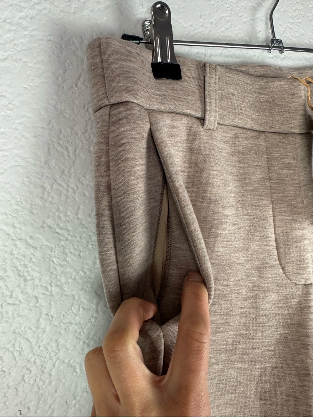 OGL Heather Taupe Stretchy Mid Rise Straight Leg Pull-on Pants with Pockets - Picture 10 of 13